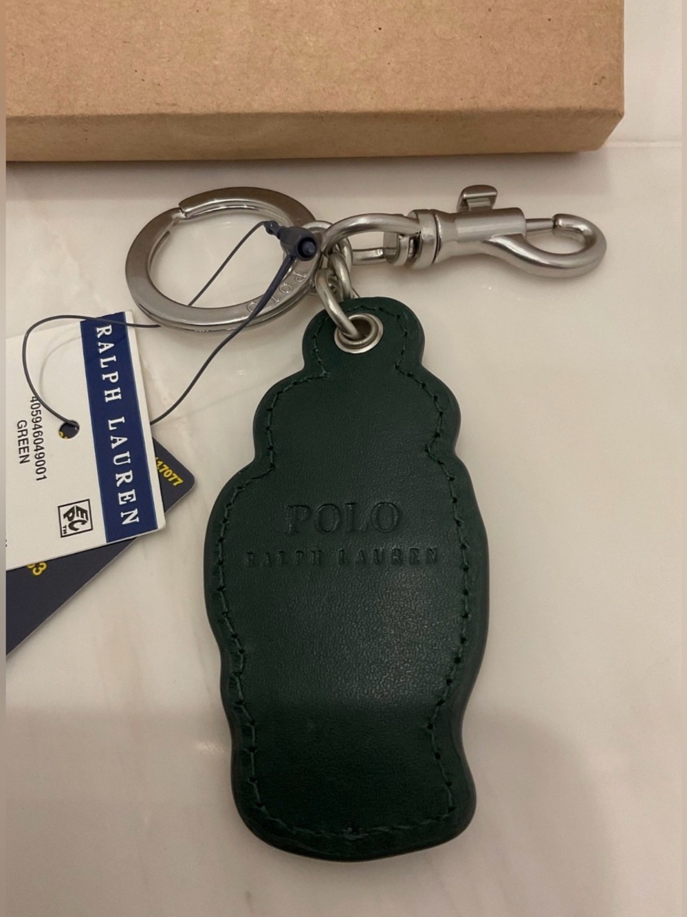 NEW Polo Ralph Lauren COLLEGE VARSITY BEAR - LEATHER Key Ring Keychain - GREEN - Picture 5 of 6
